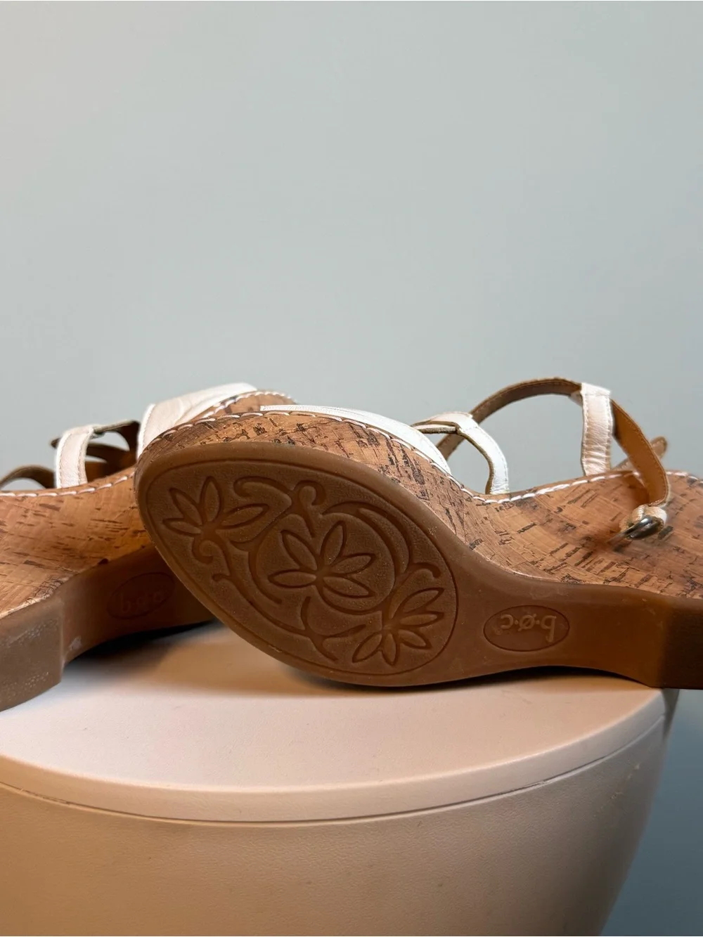 b.o.c. White Leather Cutout Wedge Sandals